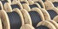 Warehouse with wooden coil  wire electric cable Royalty Free Stock Photo
