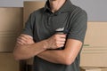 Warehouse worker with barcode reader Royalty Free Stock Photo