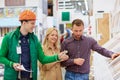 Warehouse worker help customers using document