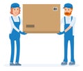 Warehouse worker holding package on the shoulder for delivery to customer. Warehouse workers cartoon character set