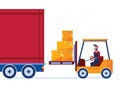 Warehouse worker is loading truck with modern forklift Royalty Free Stock Photo