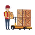 Warehouse worker logistics job concept blue lines