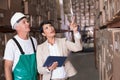 Warehouse worker and manager using tablet pc