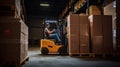 Warehouse Workers Operating an Industrial Forklift to Move Boxes with Ease, Generative AI