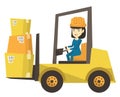 Warehouse worker moving load by forklift truck. Royalty Free Stock Photo