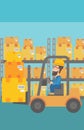 Warehouse worker moving load by forklift truck. Royalty Free Stock Photo