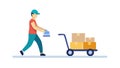 Warehouse Worker Pushing Trolley - Logistics and Shipping, vector design Generative AI Royalty Free Stock Photo