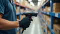 Warehouse worker scanning inventory with barcode reader Royalty Free Stock Photo