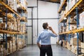 Warehouse worker or supervisor with a smartphone. Royalty Free Stock Photo