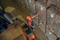 Top view of a person in megastore working with boxes