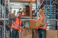warehouse workers with boxes Royalty Free Stock Photo