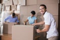 Warehouse workers preparing a shipment