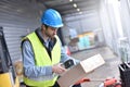 Warehouseman scanning products