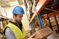 Warehouseman scanning products