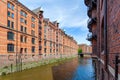 Warehouses along the canal in Speicherstadt in Hamburg