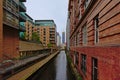 Warehouses and apartment buildings along a canal in Manchester