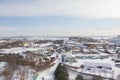 Warehouses and industry - landscape of winter snow city