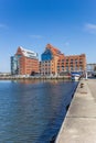 Warehouses at the quay of the harbor in Rostock Royalty Free Stock Photo