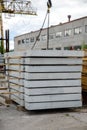 Warehousing of reinforced concrete road slabs at the warehouse of the manufacturer