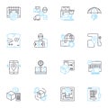 Warehousing solutions linear icons set. Storage, Logistics, Inventory, Fulfillment, Distribution, Packing, Shipping line