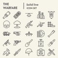 Warfare line icon set, army symbols collection, vector sketches, logo illustrations, war signs linear pictograms package