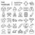 Warfare line icon set. Military signs collection, sketches, logo illustrations, web symbols, outline style pictograms