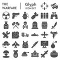 Warfare solid icon set. Military signs collection, sketches, logo illustrations, web symbols, glyph style pictograms Royalty Free Stock Photo