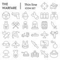 Warfare thin line icon set. Military signs collection, sketches, logo illustrations, web symbols, outline style