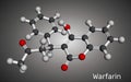 Warfarin drug molecule. Warfarin is an anticoagulant, used to prevent blood clot formation. Molecular model. 3D rendering Royalty Free Stock Photo