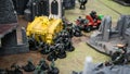 Warhammer 40k game in progress, rhino assault