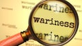 Wariness - magnifying glass enlarging English word Wariness to symbolize taking a closer look, analyzing or searching for an Royalty Free Stock Photo