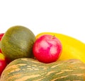 Vegetables and fruits isolated on a white background. Free space for text Royalty Free Stock Photo