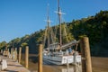 The Jane Gifford historic sailer leaving pier on Mahurangi River