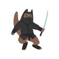 Warlike ninja dog character fighting with a katana sword vector Illustration on a white background Royalty Free Stock Photo