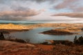 Sunlight across the hills and lake in country NSW Australia