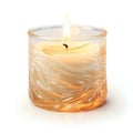 Warm Ambient Candle in Swirled Glass Jar Isolated on White. Generative ai