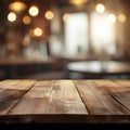 Warm ambient lighting over a rustic wooden tabletop in a cozy bar setting, inviting and warm. Royalty Free Stock Photo