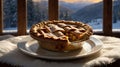 Cozy Apple Pie in a Winter Cabin Setting, Home Baked Goodness Royalty Free Stock Photo