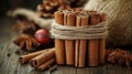 Warm and Aromatic Cinnamon Sticks Bundle with Spices Royalty Free Stock Photo