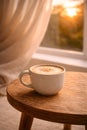 Dreams Style Cozy Coffee Cup by Window at Golden Sunset Royalty Free Stock Photo