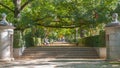 Warm Autumn day in the beautiful gardens in the city of Madrid`s Retiro park.