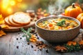 Warm autumn turkey soup with vegetables and herbs Royalty Free Stock Photo