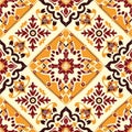 Warm Autumnal Floral Tile Pattern with Maroon Details Royalty Free Stock Photo