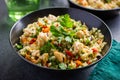 Warm barley salad with chicken and vegetables Royalty Free Stock Photo