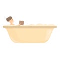 Warm bath reading book icon cartoon vector. Spa tub