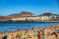 Warm beach landscape in the capital on the Spanish Canary Island Gran Canaria on a clear day Royalty Free Stock Photo