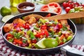 Warm black bean and corn salsa with tofu close up Royalty Free Stock Photo