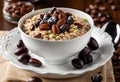 A warm bowl of oatmeal, but replace the raisins with chocolate-covered raisins and M&Ms Royalty Free Stock Photo