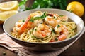 warm bowl of shrimp scampi with linguine and fresh herbs Royalty Free Stock Photo