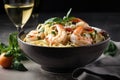 warm bowl of shrimp scampi with linguine and fresh herbs Royalty Free Stock Photo